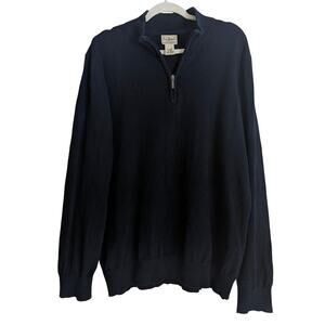 Mens LL Bean Navy Blue 1/4 Zip Classic Cotton Cashmere Blend Sweater Size XL